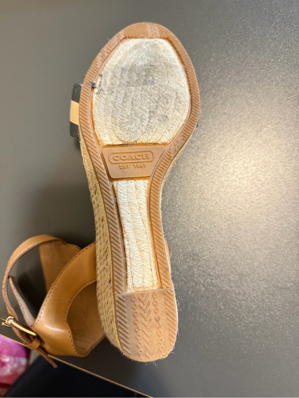 Coach Helen Striped Esoadrilles Wedge Sandals Leather Ankle Strap Size 9 - Picture 6 of 8
